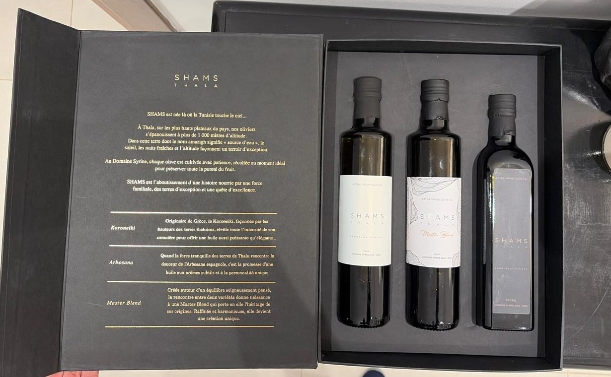 Coffret Trio ouvert : Arbosana, Master Blend et Koroneiki